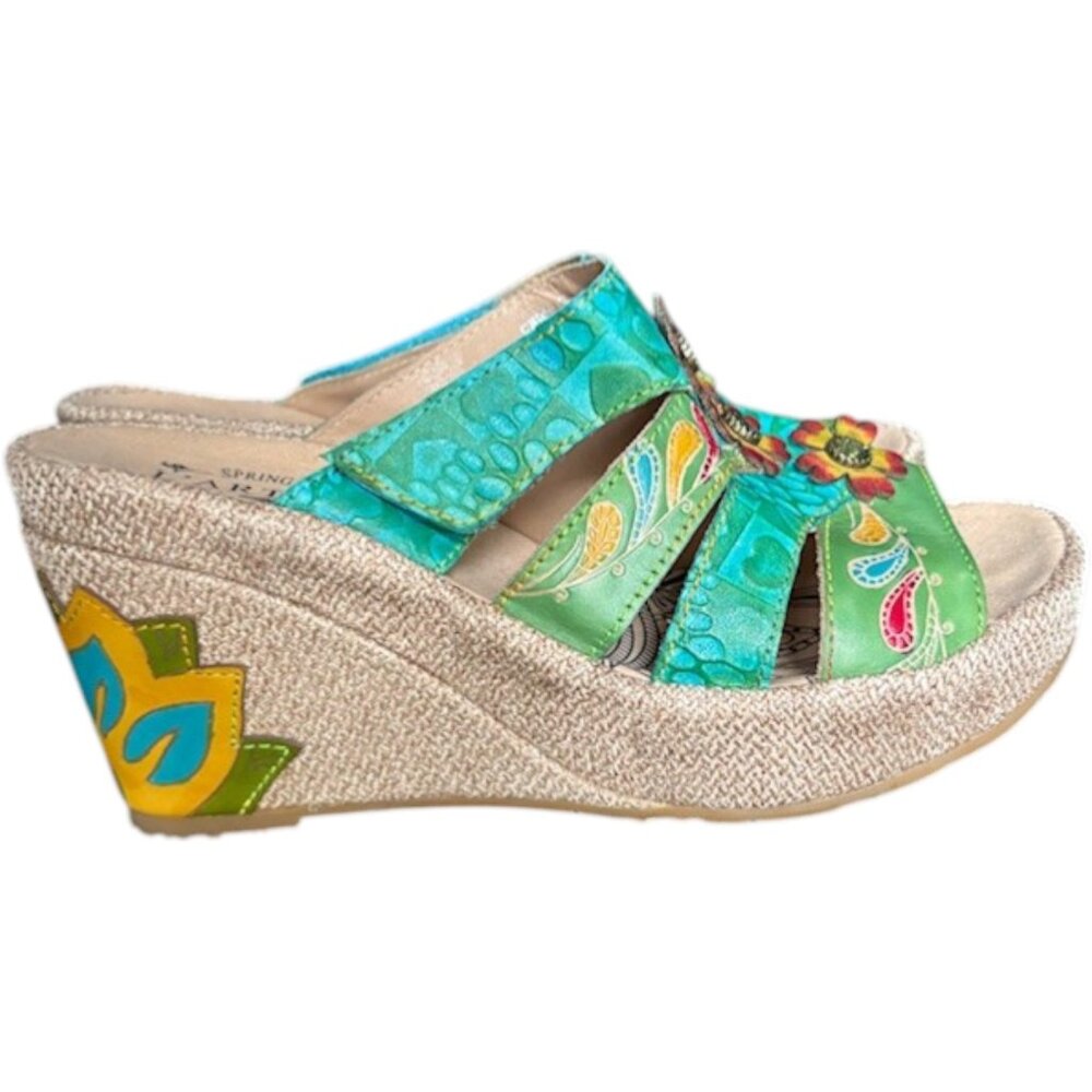 Spring Step L'Artiste Floral Embrace Slides - Turquoise/Multi - 40 - Picture 2 of 13